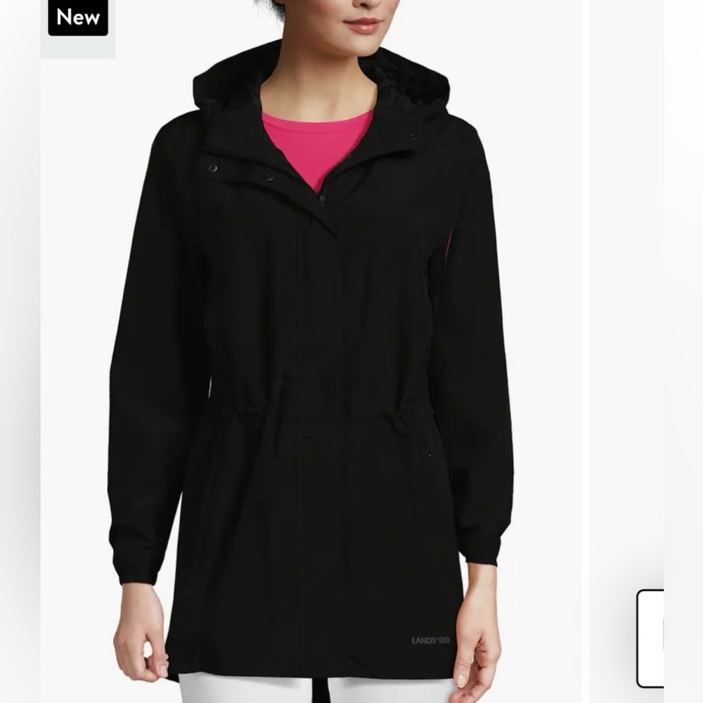 Like New Lands' End Women's Black Packable Trench Coat Size S Petite